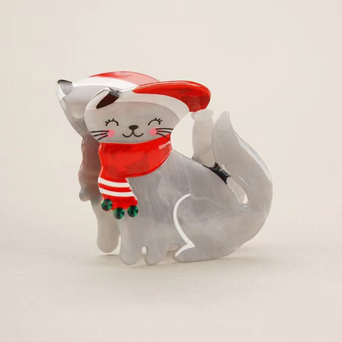 Christmas Hat Cat Hair Claw Within Grey