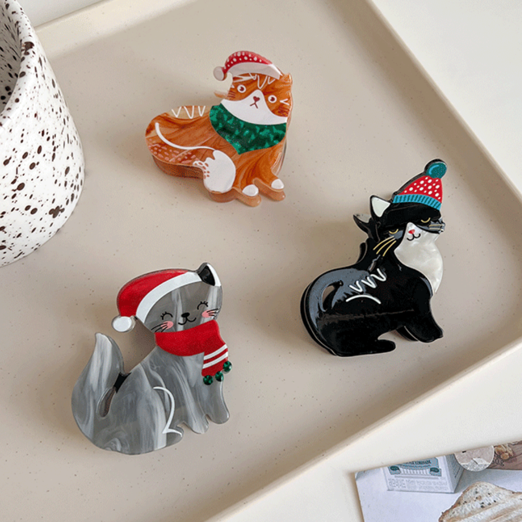 Christmas Hat Cat Hair Claw Within Black