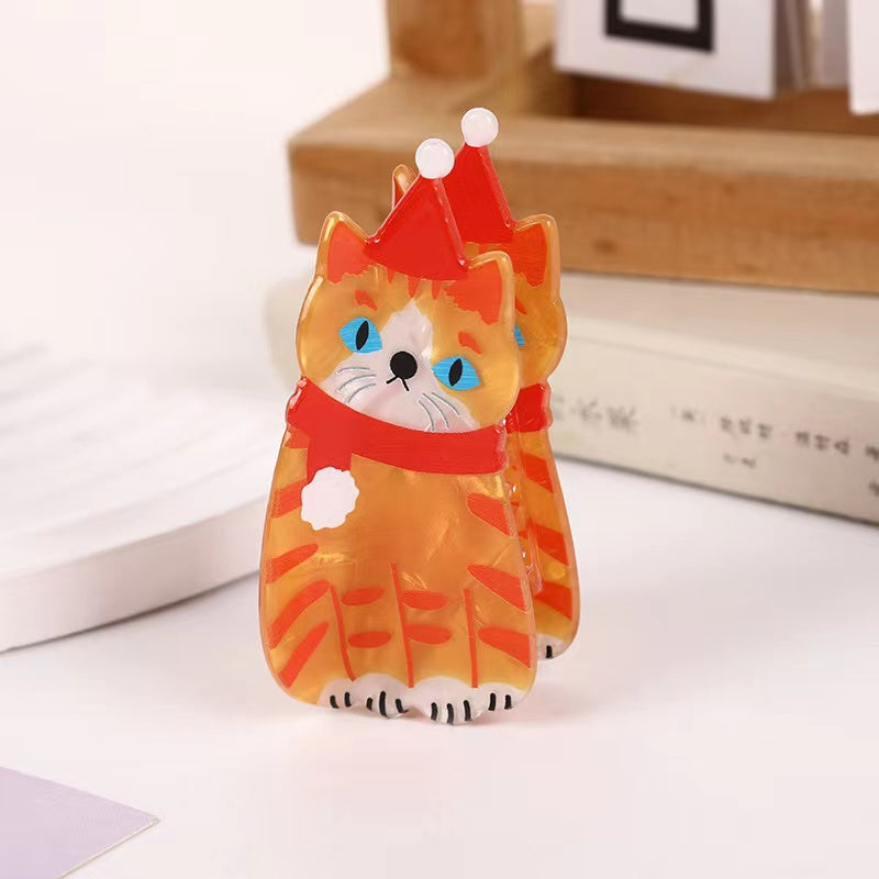 Ginger Cat Hair Claw Within Red Cap