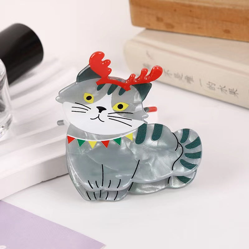 Grey Cat Hair Claw Within Antler