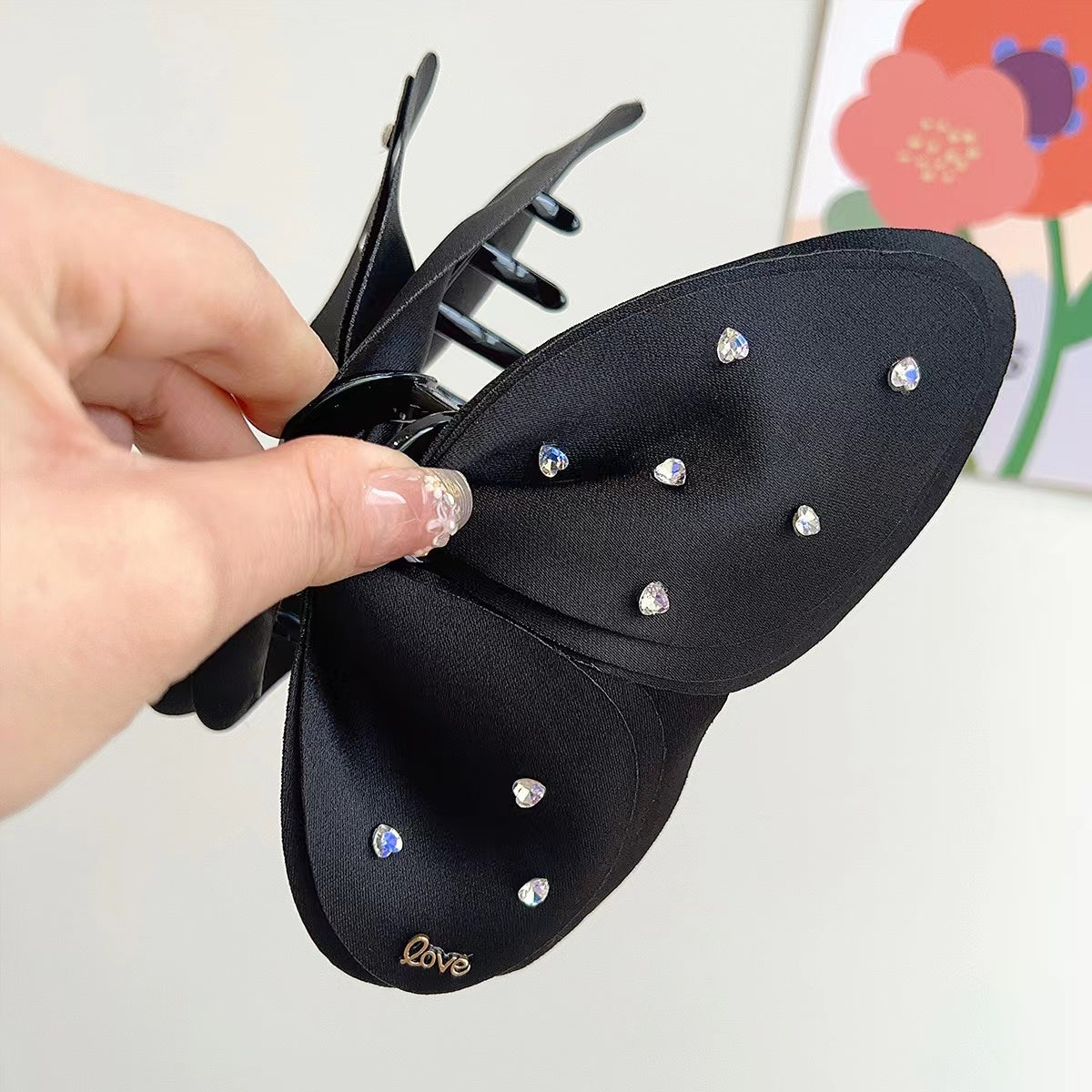 CZ Butterfly Hair Claw within Black