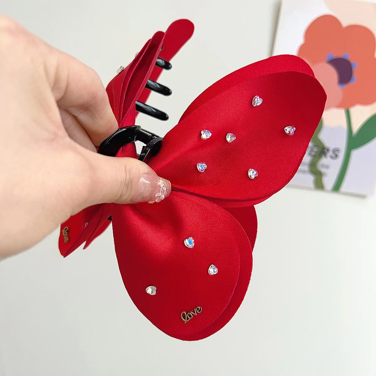 CZ Butterfly Hair Claw within Red
