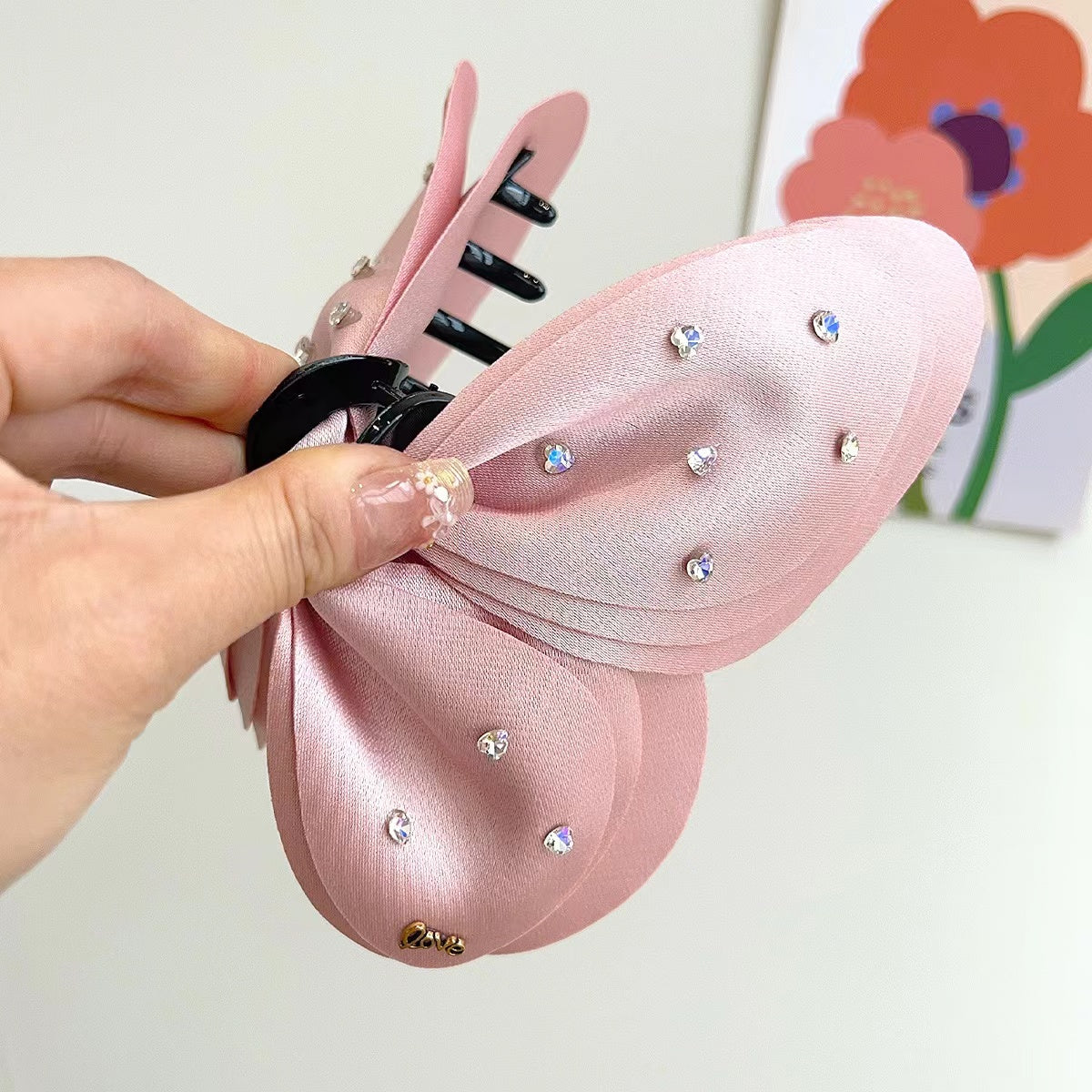 CZ Butterfly Hair Claw within Pink