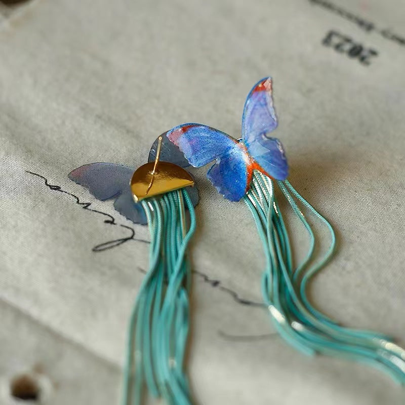 Butterfly Earrings with Tassels