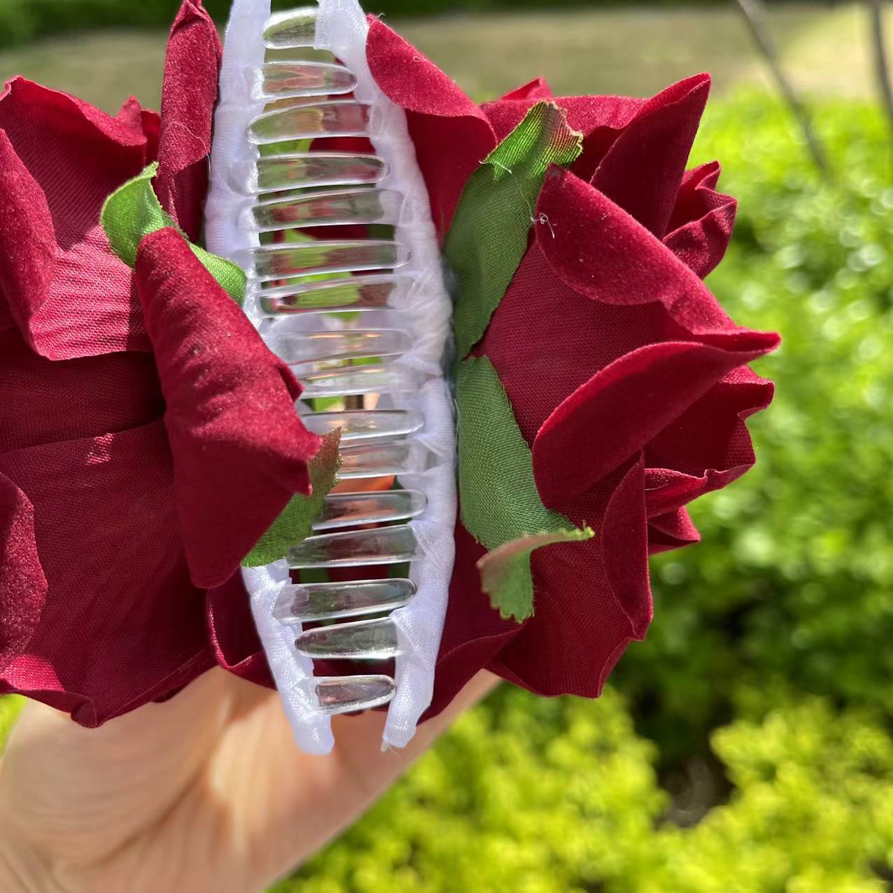 Dark Red Rose Hair Claw