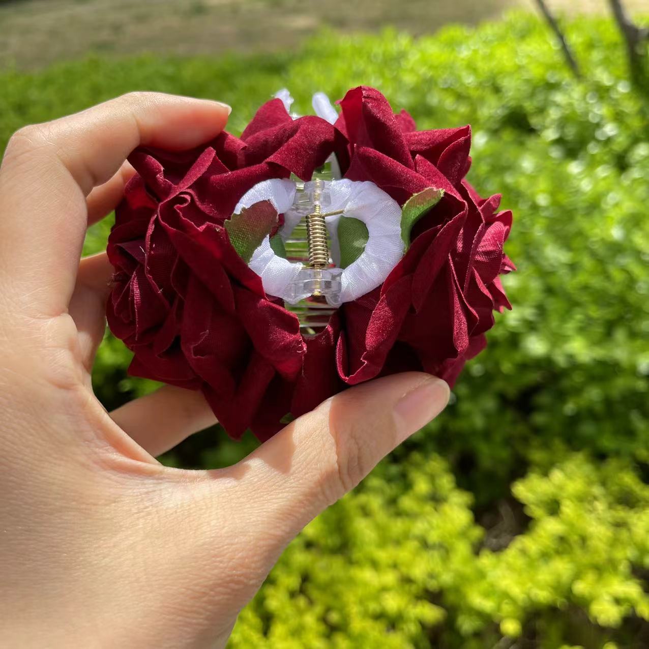 Dark Red Rose Hair Claw