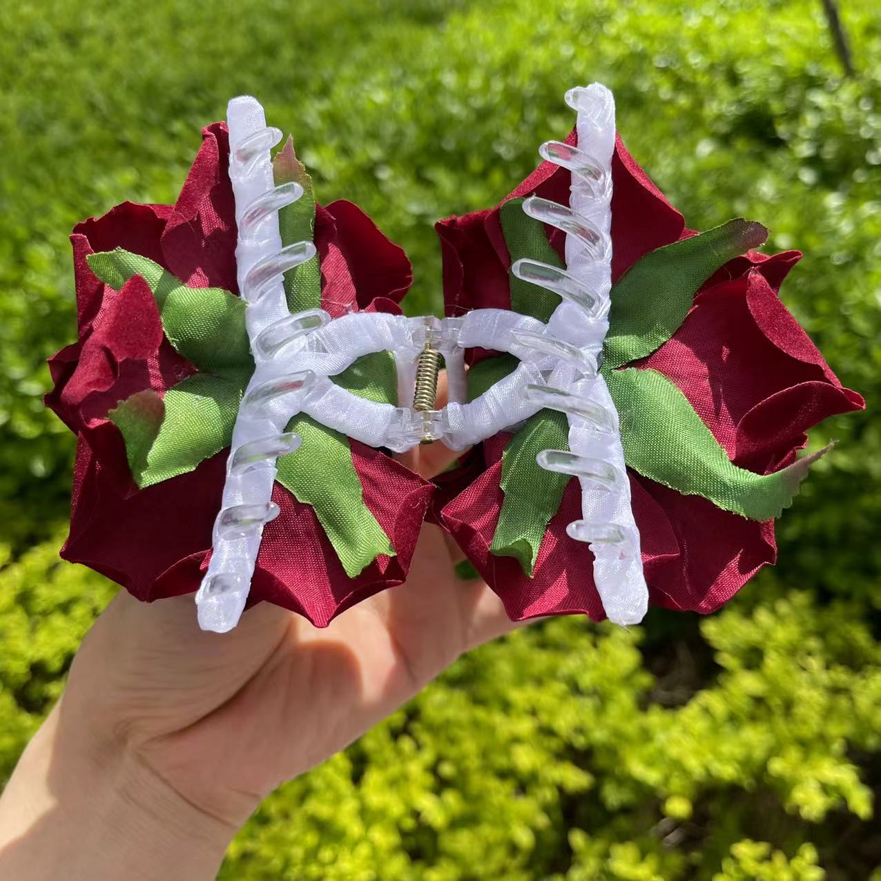 Dark Red Rose Hair Claw