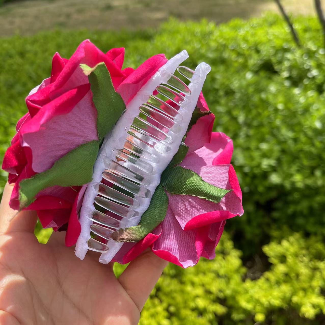 Deep Pink Rose Hair Claw