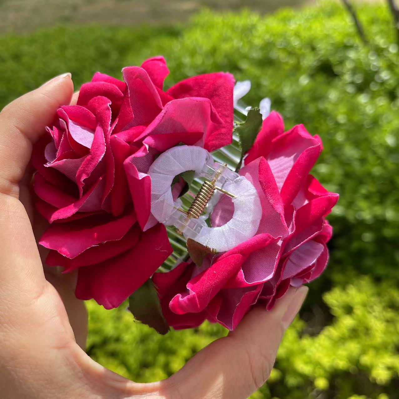 Deep Pink Rose Hair Claw