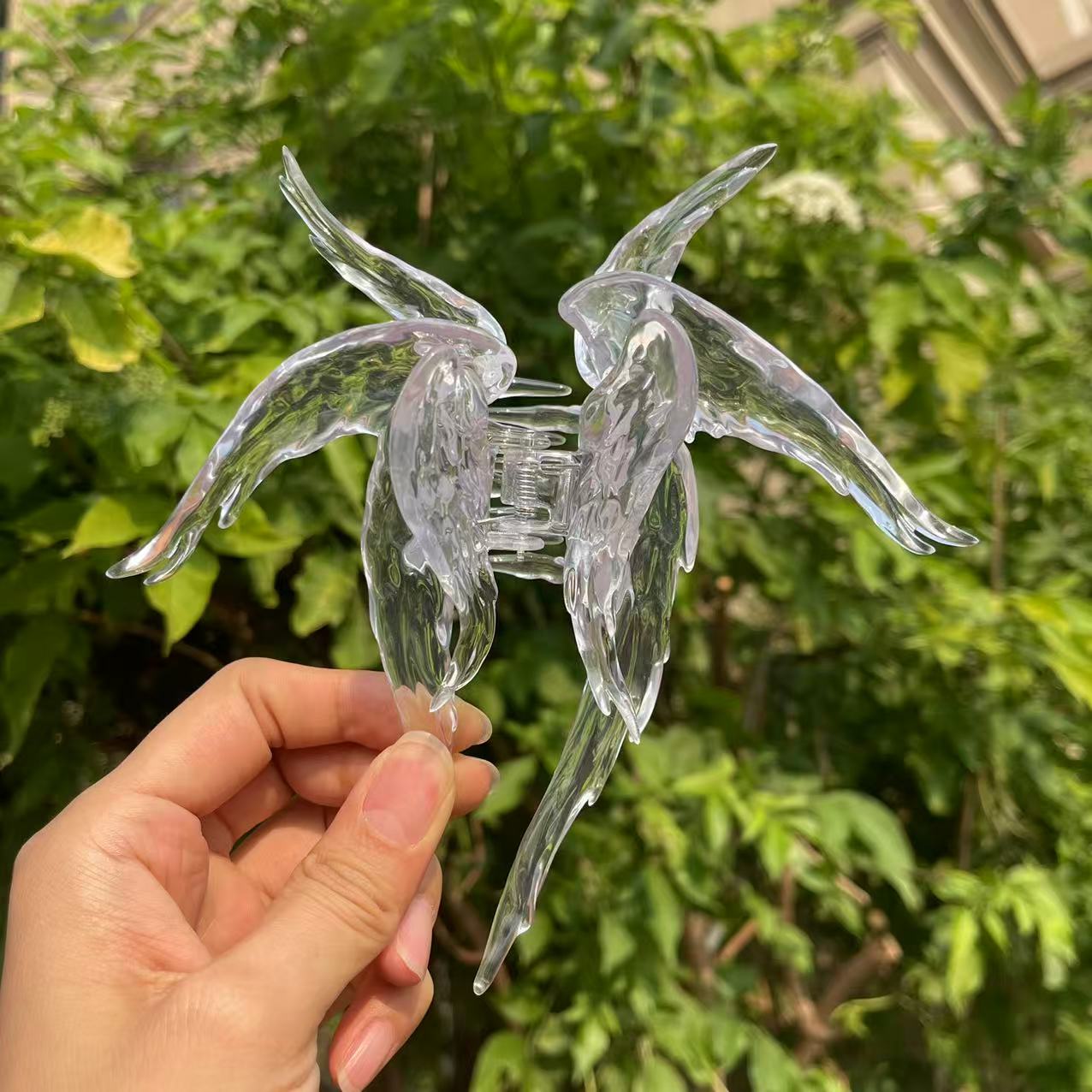 Angel wings hair claw within crystal