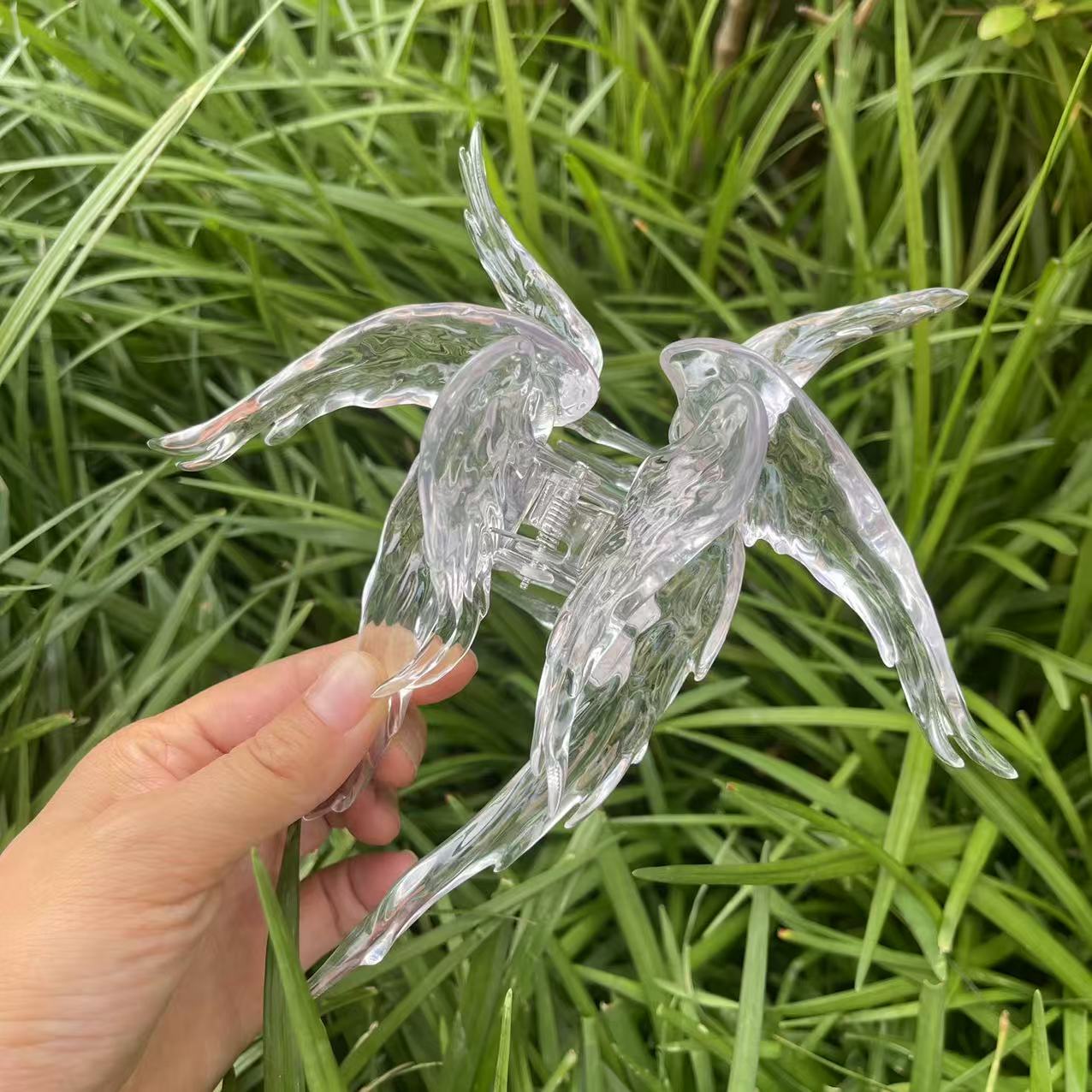 Angel wings hair claw within crystal