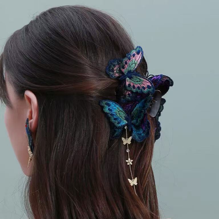 Embroidered butterfly Hair Claw