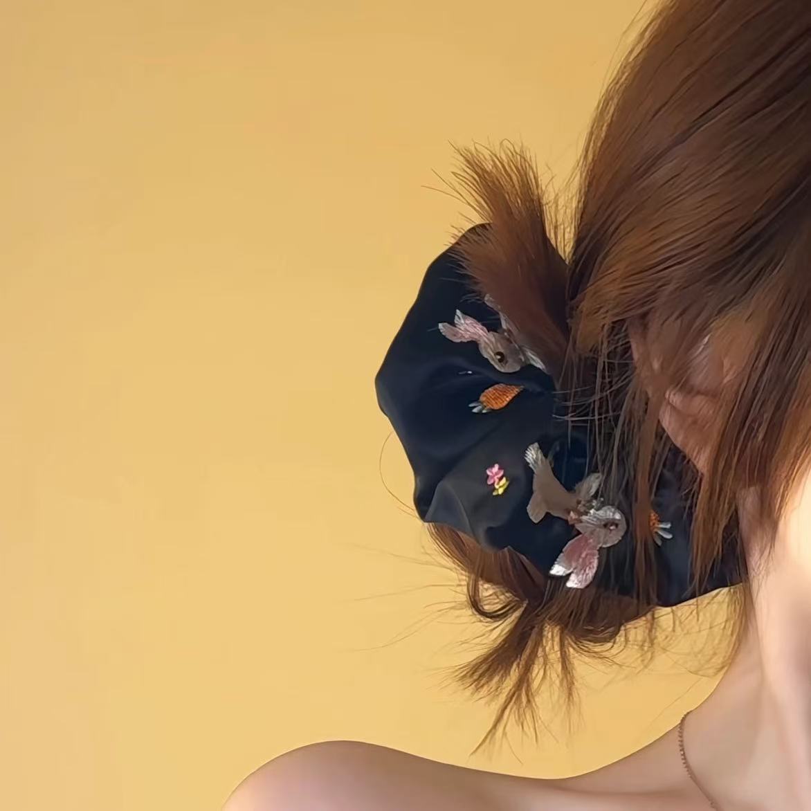 Embroidered Rabbit Scrunchie within Black