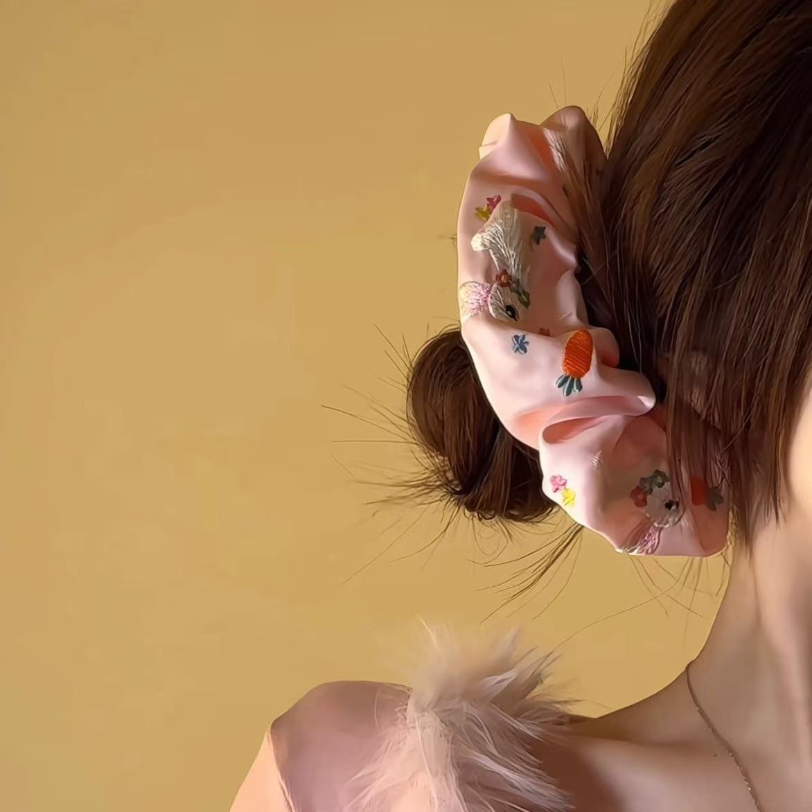 Embroidered Rabbit Scrunchie within Pink