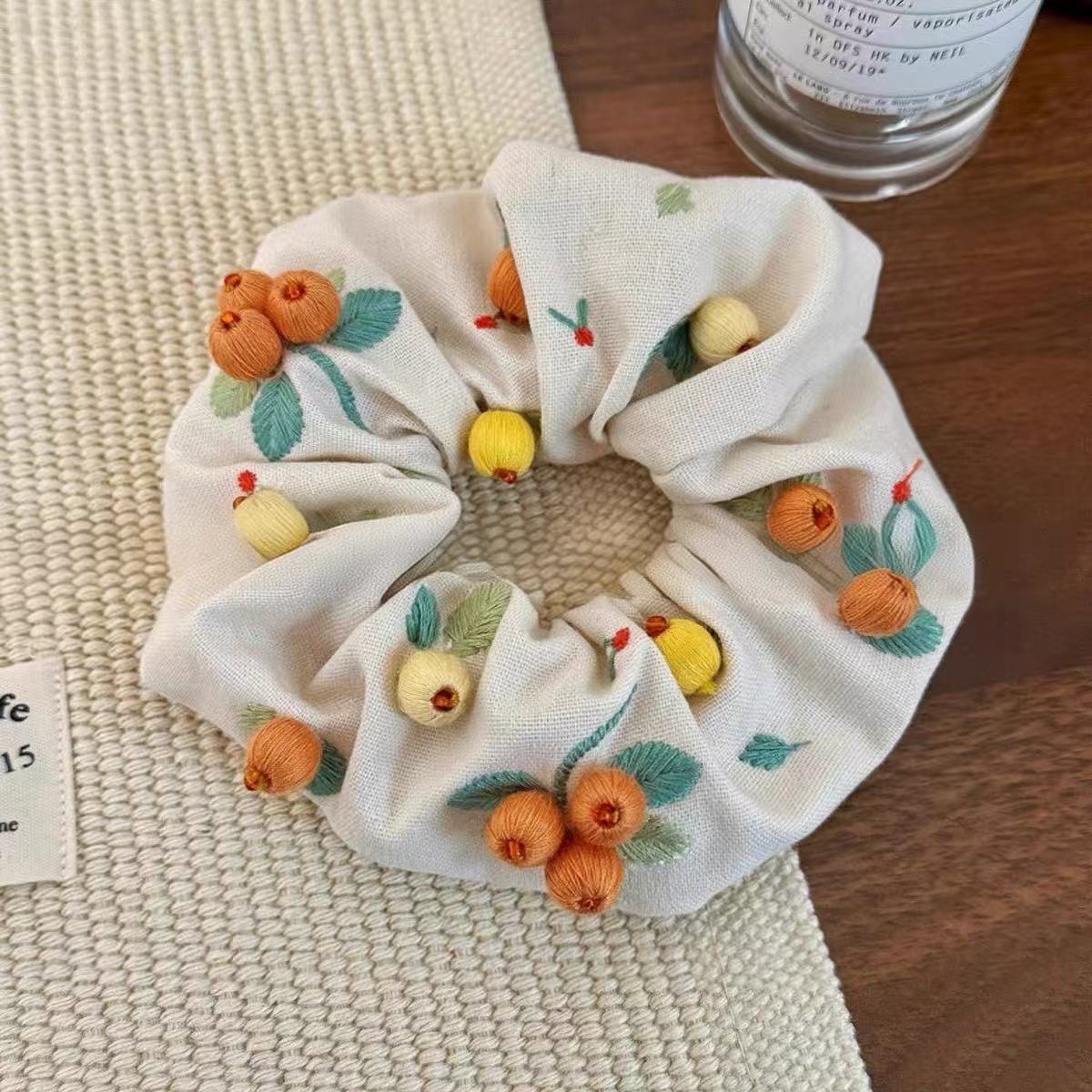 Embroidered Fruit Scrunchie