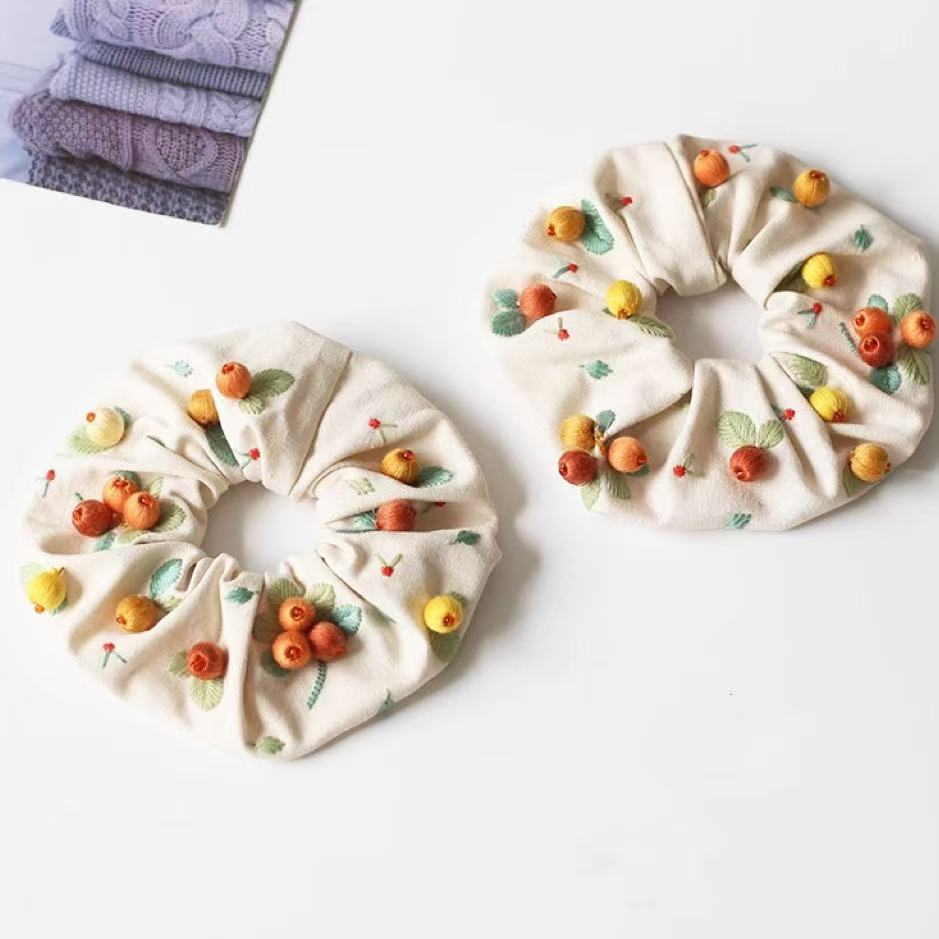 Embroidered Fruit Scrunchie