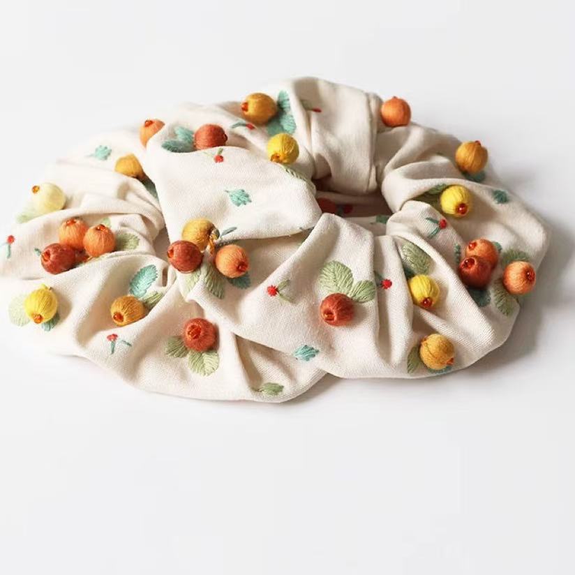Embroidered Fruit Scrunchie