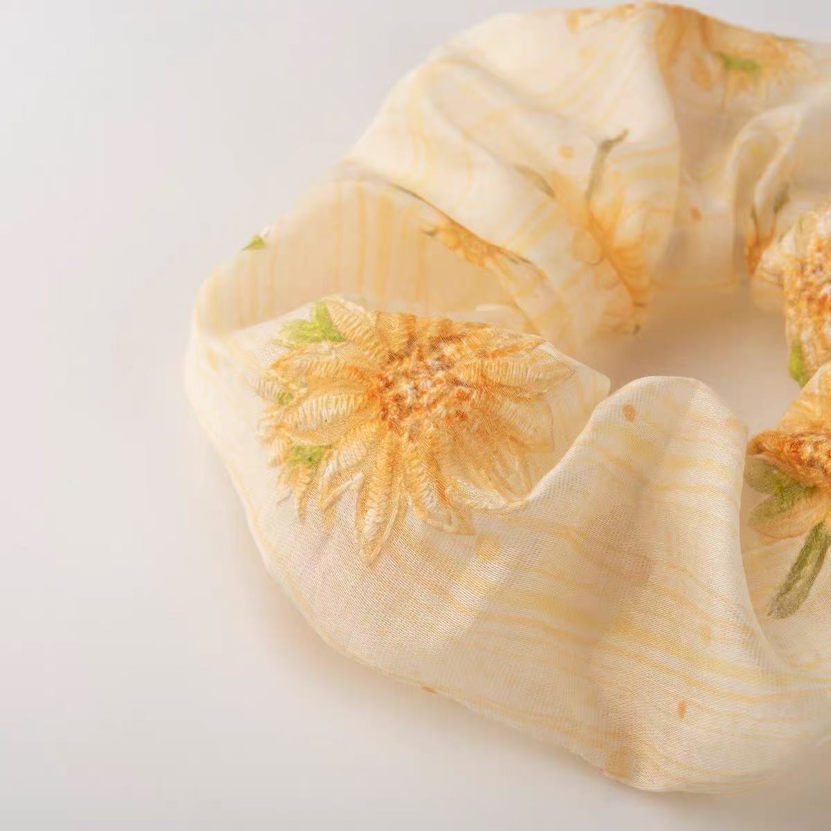 Embroidered Sunflower Scrunchie