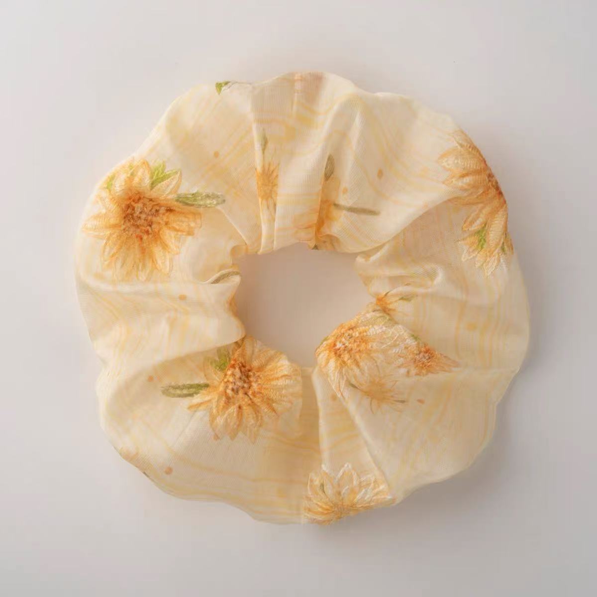 Embroidered Sunflower Scrunchie