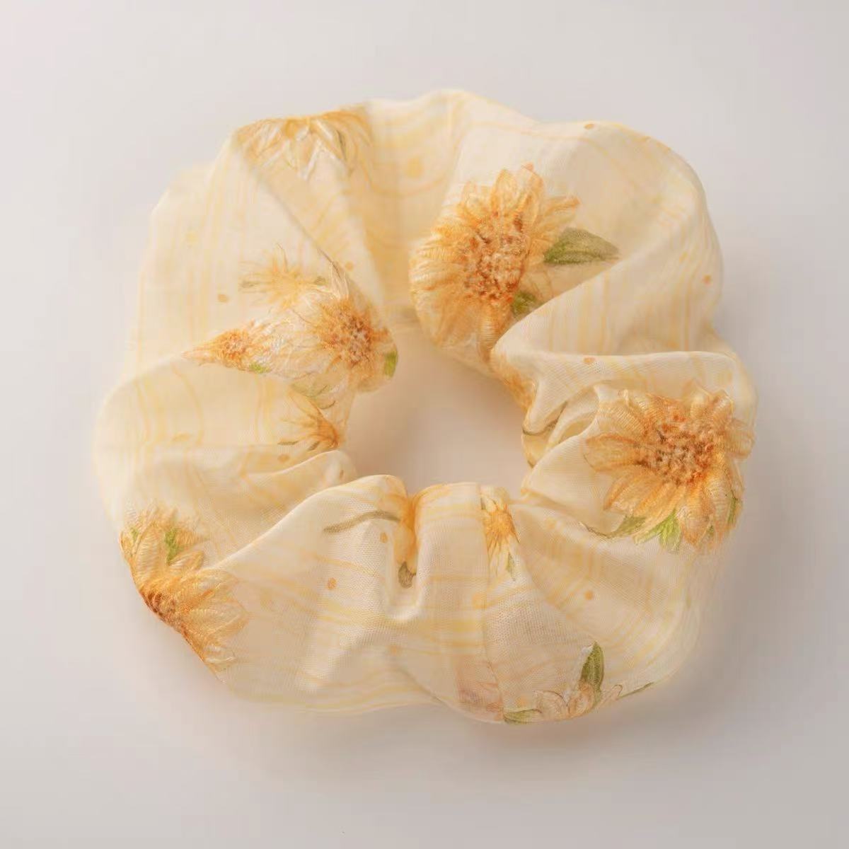 Embroidered Sunflower Scrunchie