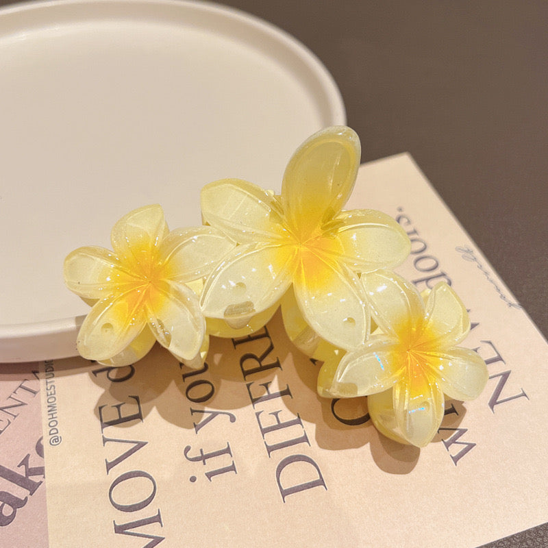 Three Frangipani Flower Claw in Lemon Yellow