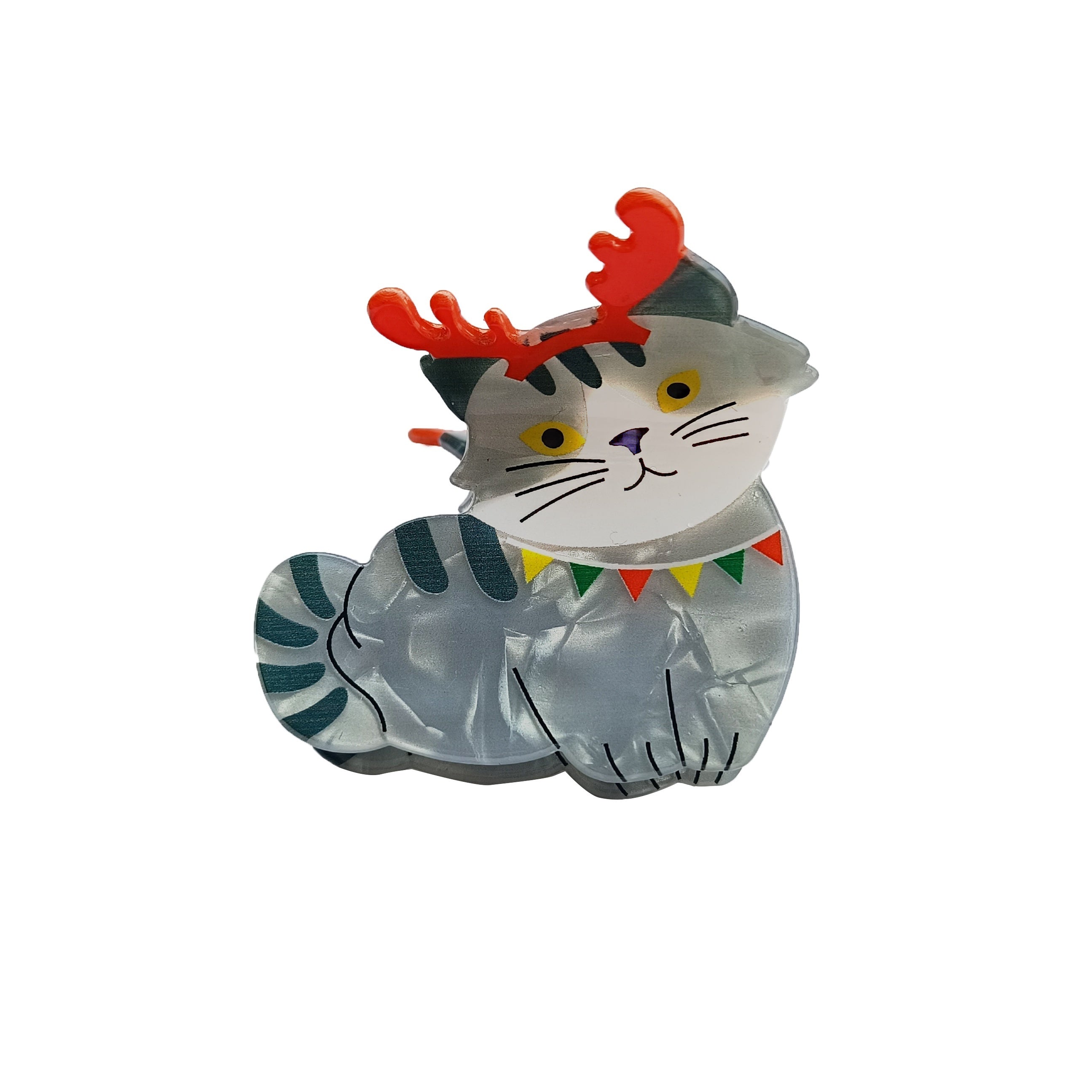 Grey Cat Hair Claw Within Antler