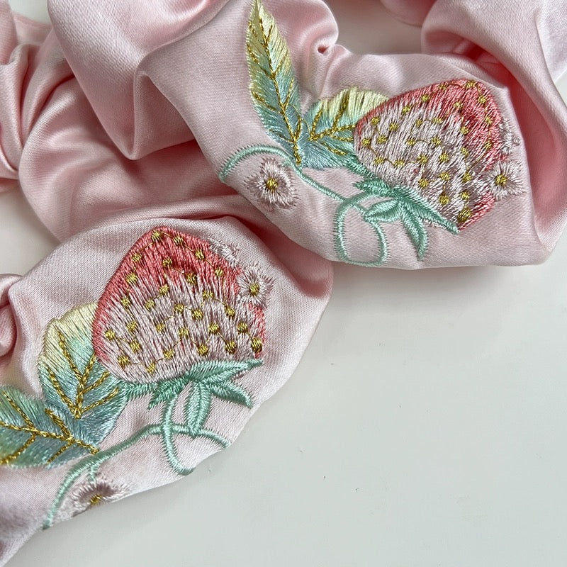 Pink embroidered Scrunchie
