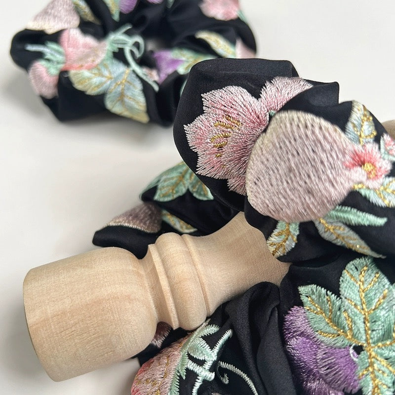 Black embroidered Scrunchie