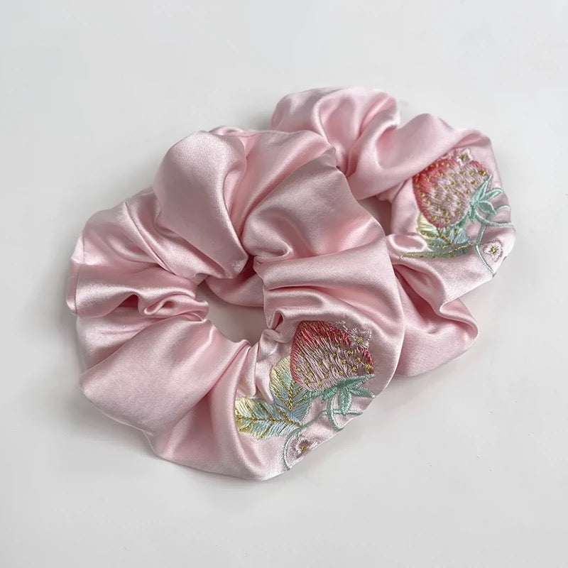 Pink embroidered Scrunchie