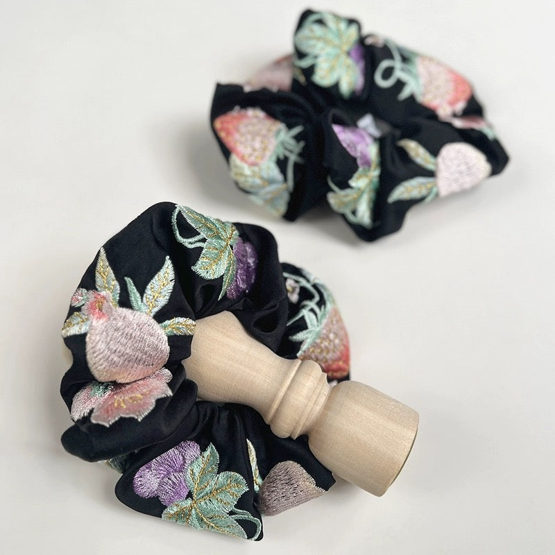 Black embroidered Scrunchie