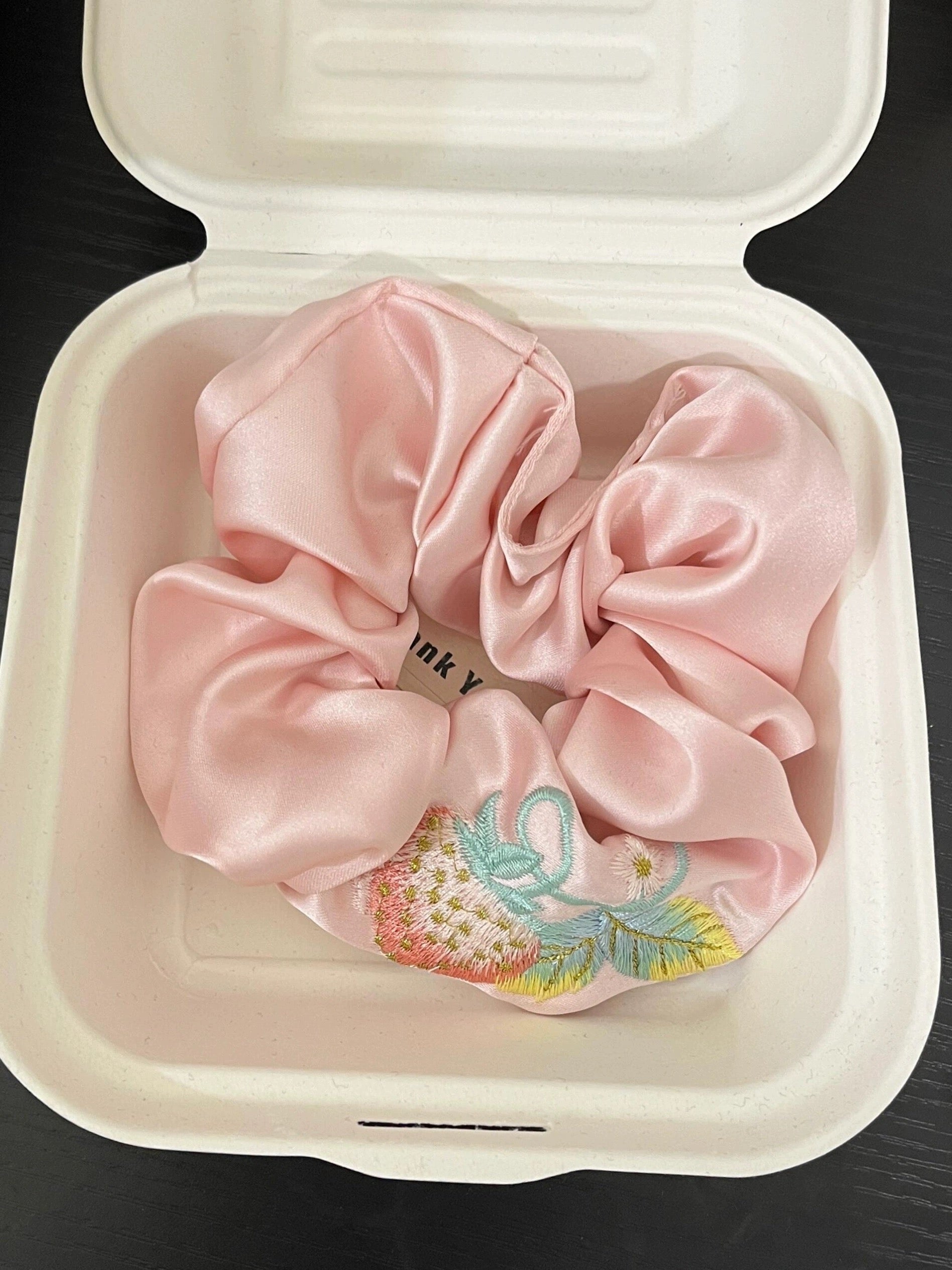 Pink embroidered Scrunchie