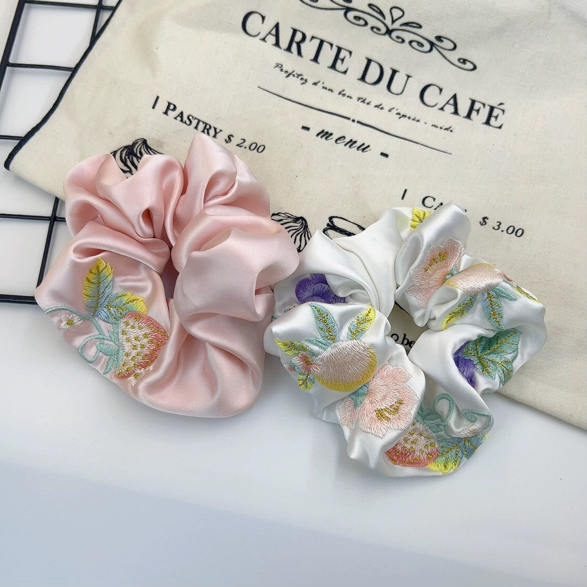 Snow embroidered Scrunchie