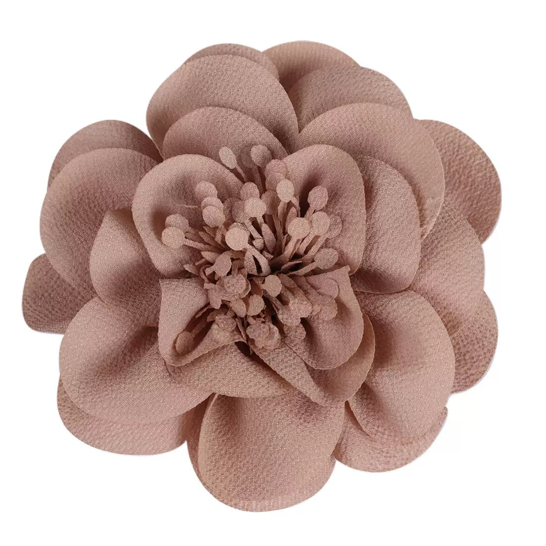 Handmade fabric flower clip within Brown