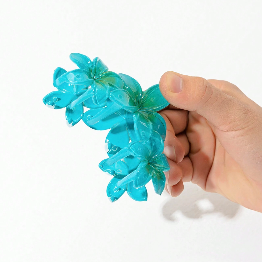 Three Frangipani Flower Claw in Malachite Green