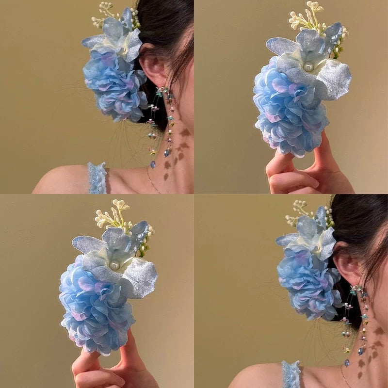 Blue flowers hair claw