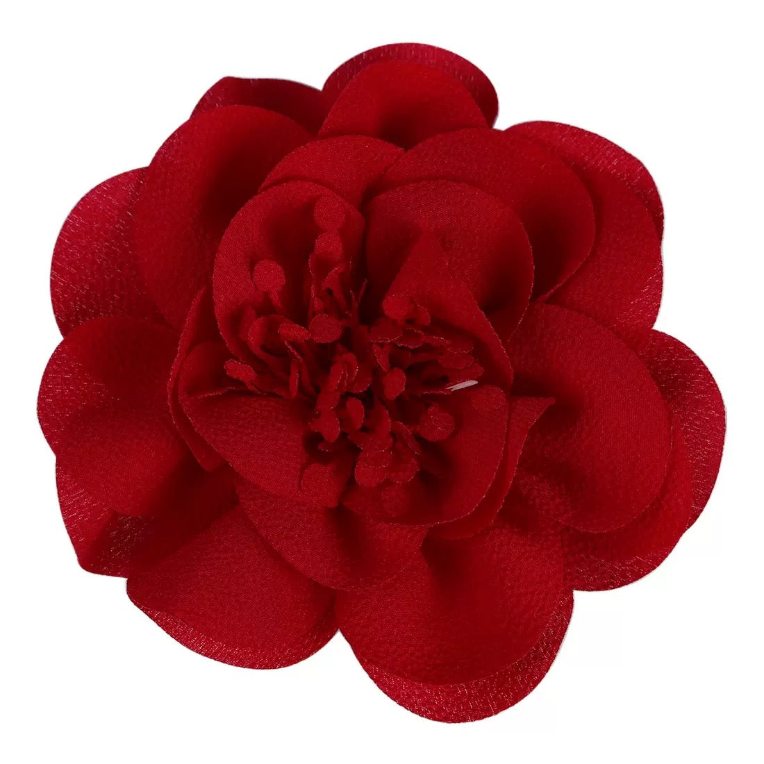 Handmade fabric flower clip within Red