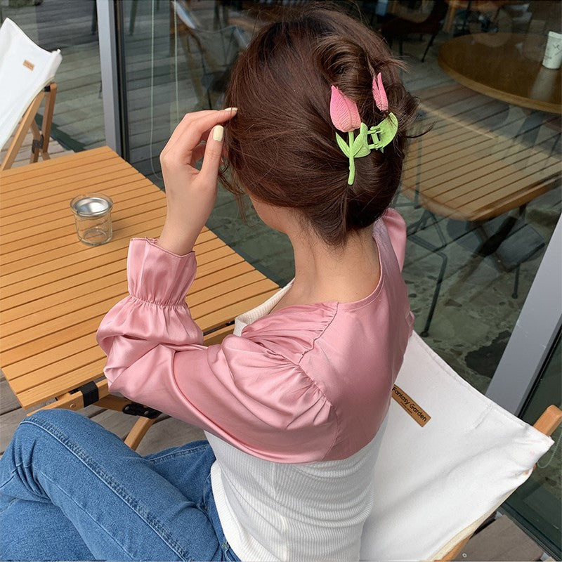 Pink tulip Hair Claw