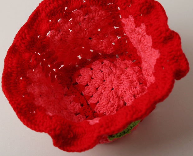 Handmade Hollow Cherry Knitted Fisherman Hat