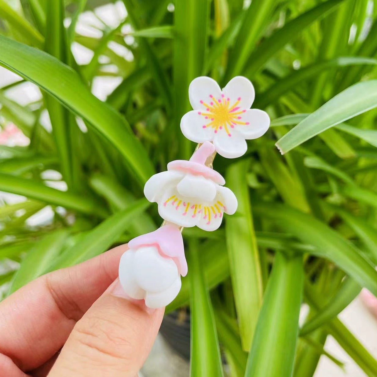 handmade white peach Fairy Clip
