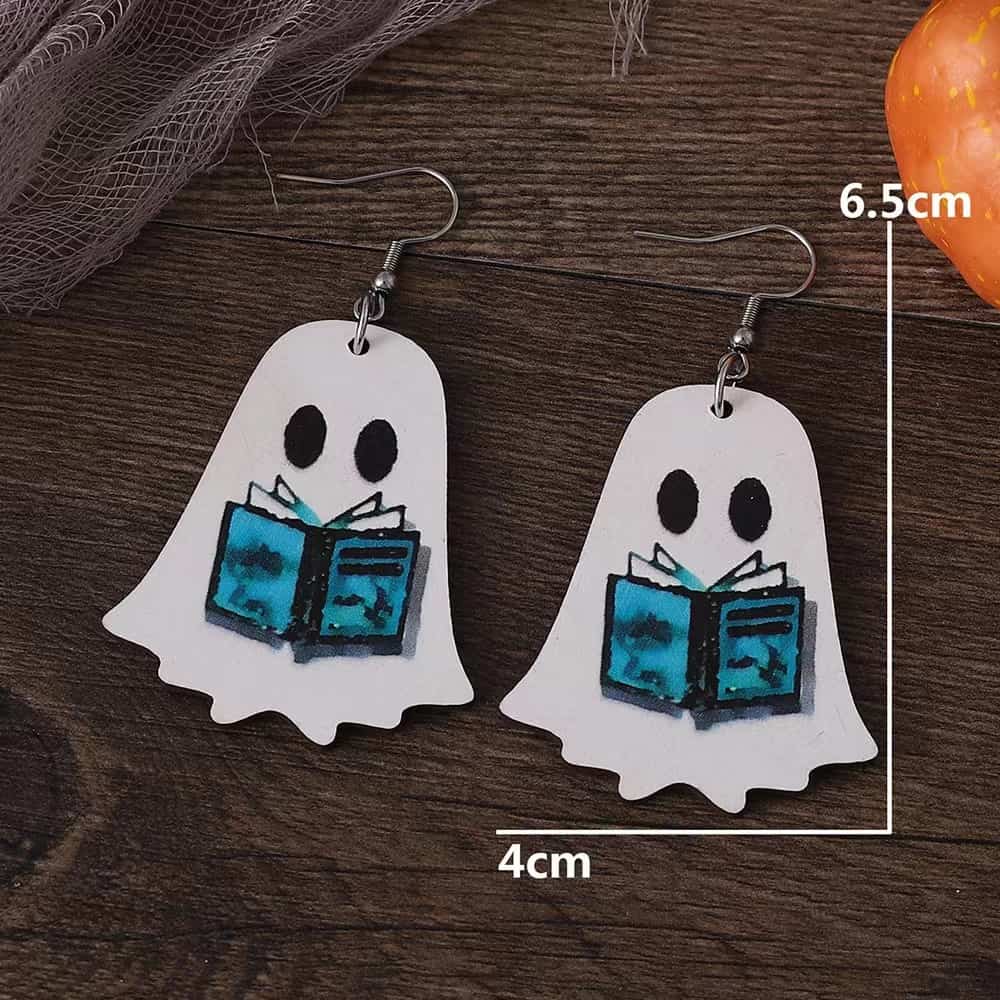 Ghost Wooden Earrings With Book