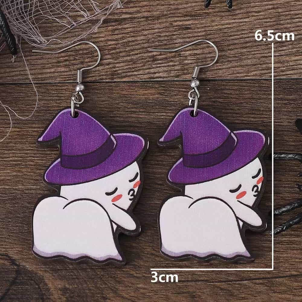 Ghost Wooden Earrings With Magic Hat