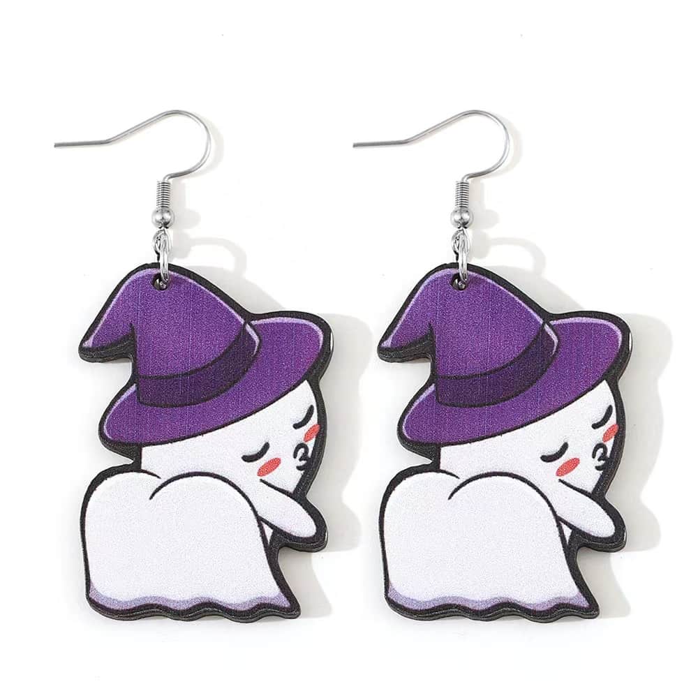 Ghost Wooden Earrings With Magic Hat