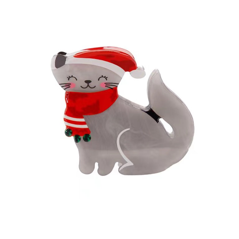 Christmas Hat Cat Hair Claw Within Grey
