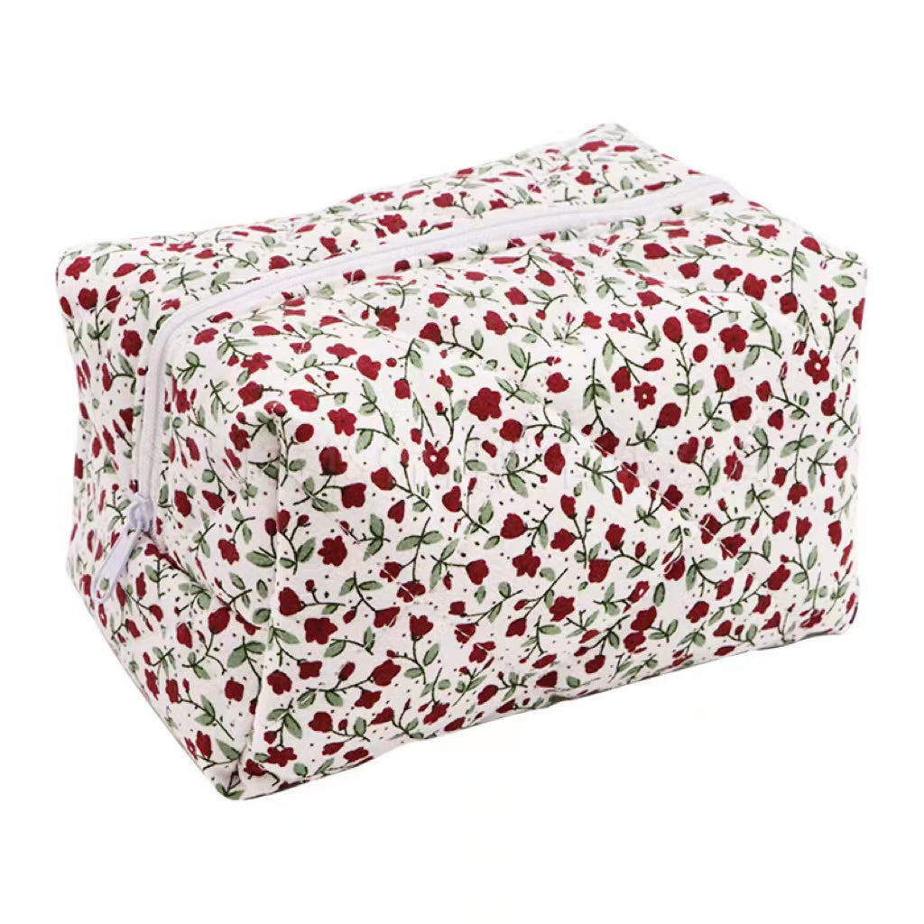 Floral makeup bag within Red