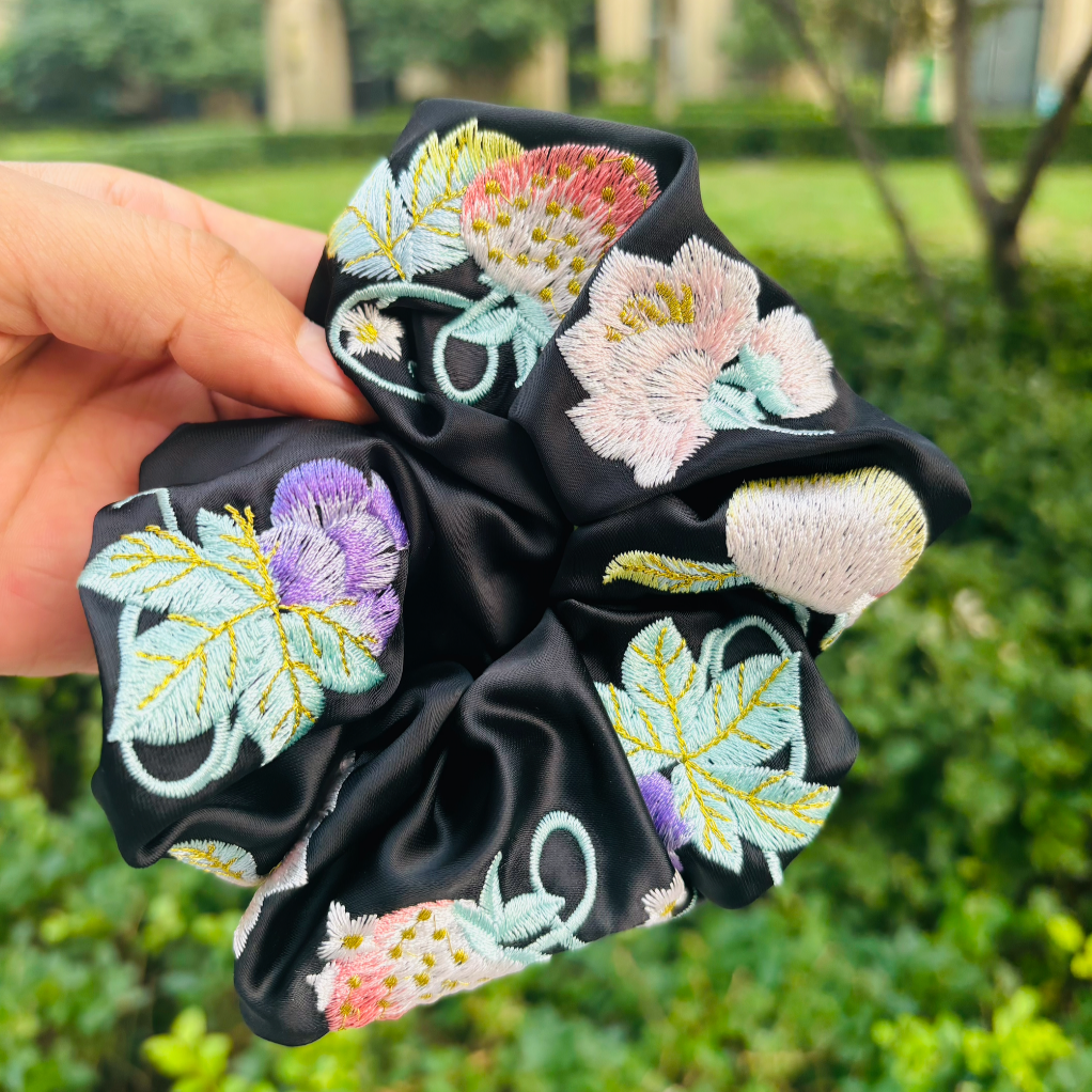 Black embroidered Scrunchie