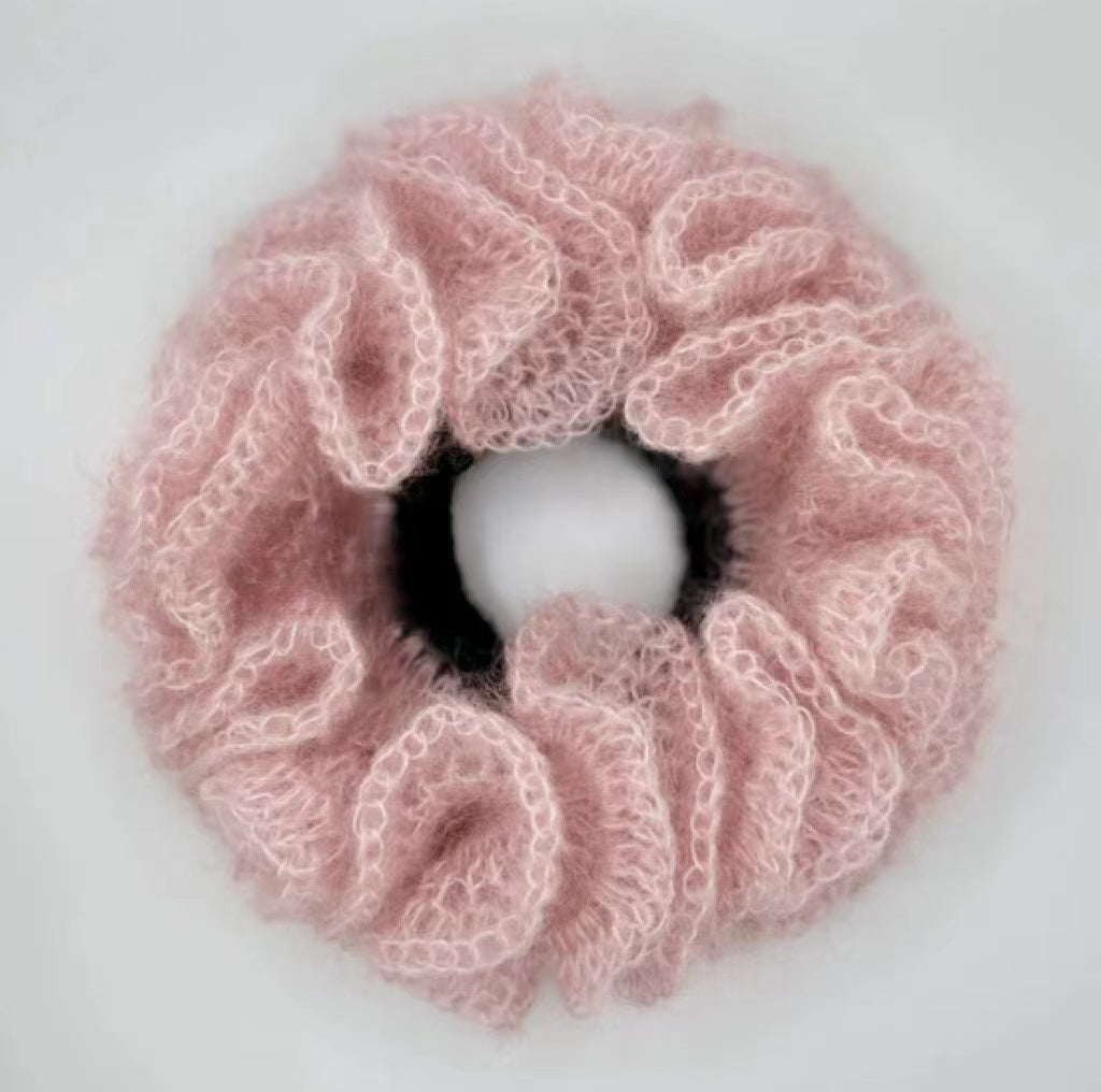 Handmade Knit Flower Scrunchie within Pink