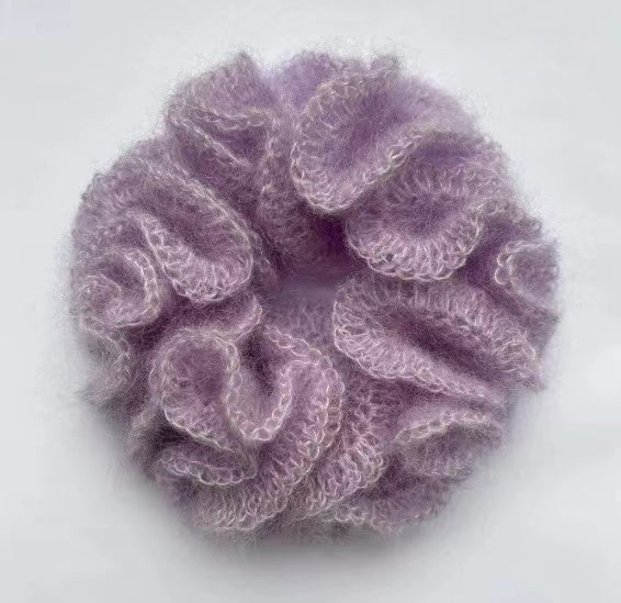 Handmade Knit Flower Scrunchie within Purple