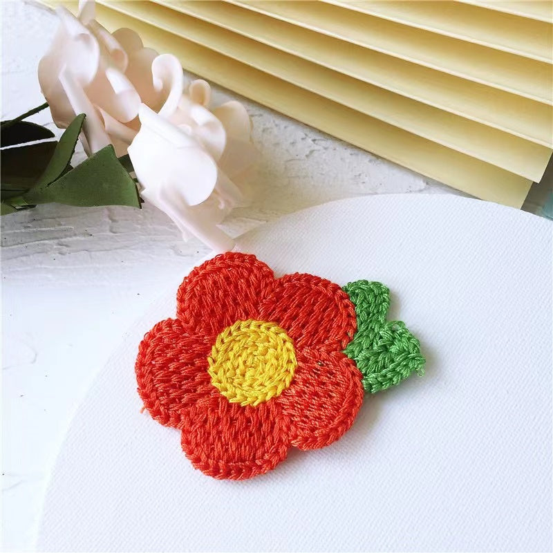 Handmade Knitted Orange Flower Clip