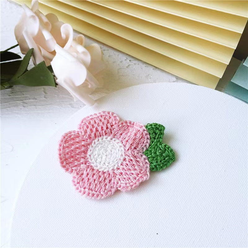 Handmade Knitted Pink Flower Clip