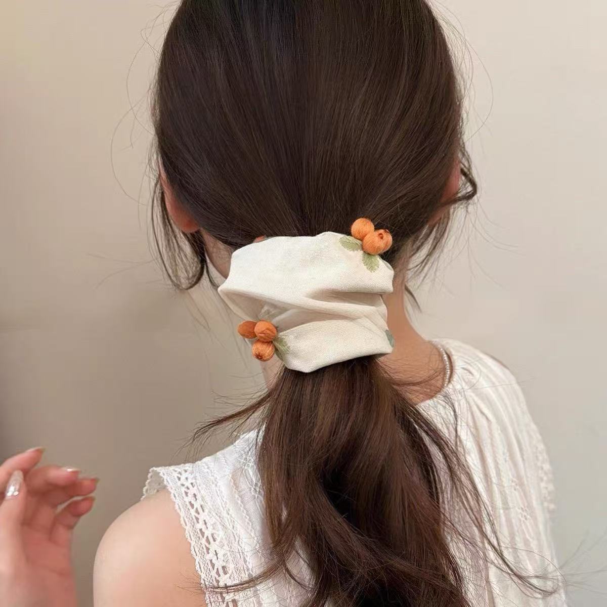 Embroidered Fruit Scrunchie